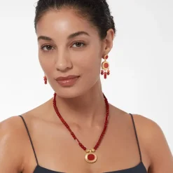 The Metropolitan Museum of Art Classical Carnelian Pendant Necklace And Chandelier Earrings Set Best