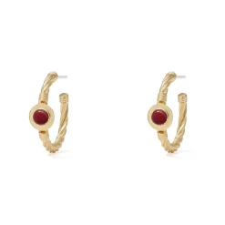 The Metropolitan Museum of Art Garnet Cabochon Twisted Hoop Earrings Clearance
