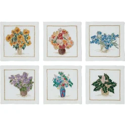 The Metropolitan Museum of Art Kim Seybert Embroidered Bouquets Linen Cocktail Napkin Set New
